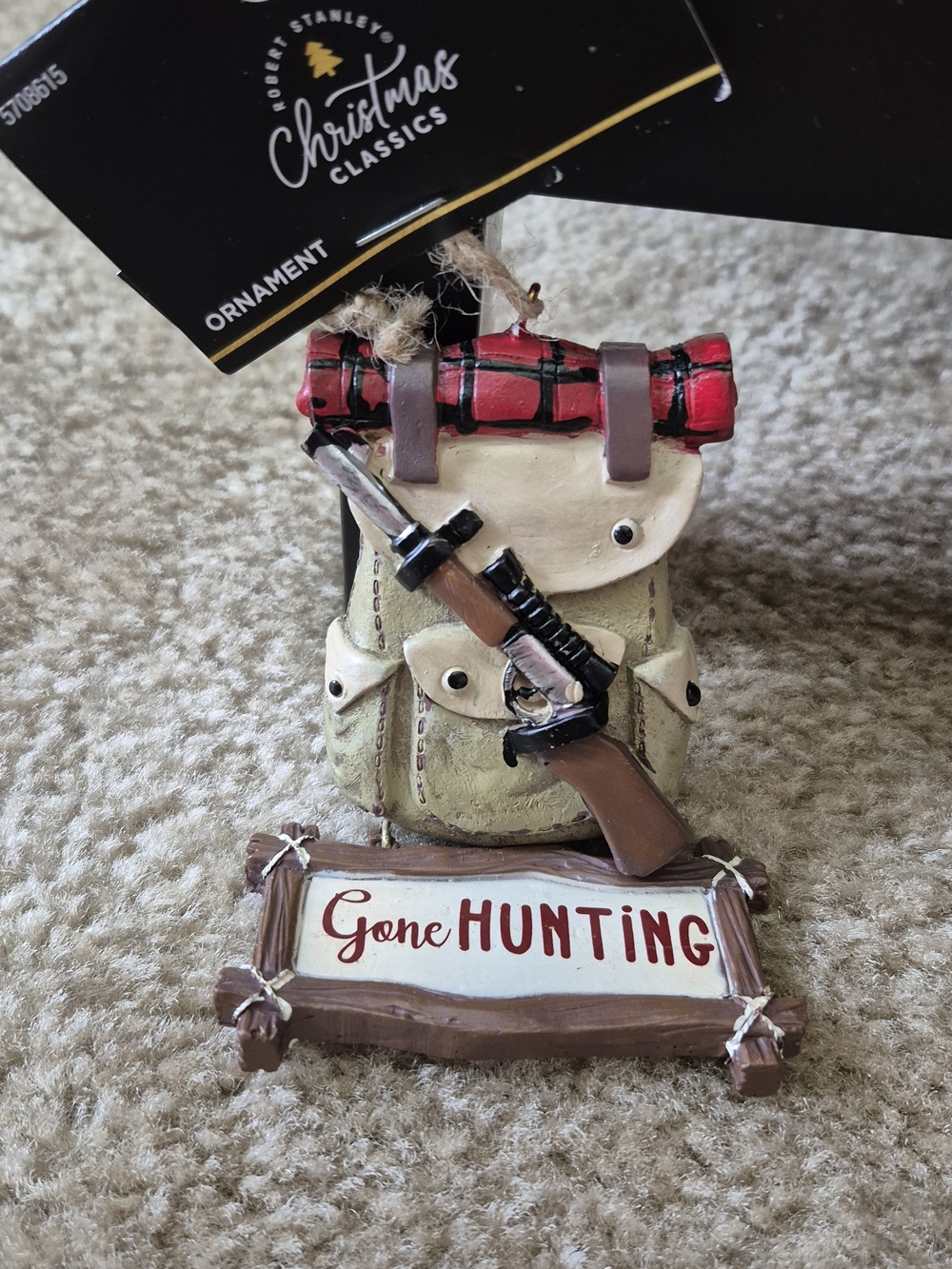 'Gone Hunting' Backpack Ornament - Red and Cream. NEW WITH TAGS